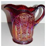 AMBERINA CARNIVAL GLASS HEIRLOOM WATER PITCHER