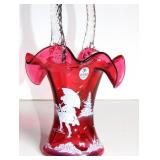 RARE FENTON CUTSHAW CRANBERRY BASKET SIGNED