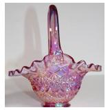 FENTON PURPLE IRIDESCENT DIAMOND BASKET