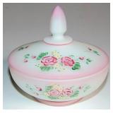 FENTON SATIN GLASS DRESSER BOX - ARTIST SIGNED