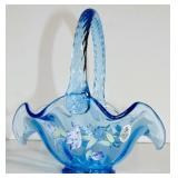 FENTON AQUA MARINE FLORAL BASKET ARTIST SIGNED