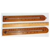 2 VINTAGE WOODEN THERMOMETERS - FEVER BLOOD TEMPE
