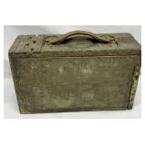 WOOD AMMO BOX LEATHER HANDLE 180 INERT BELT ROUNDS