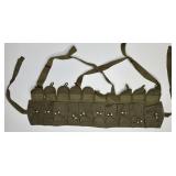(3) GREEN CANVAS AMMO POUCH CHEST RIG BANDOLIER