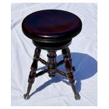 ANTIQUE MAHOGANY PIANO STOOL GLASS BALL CLAW FEET