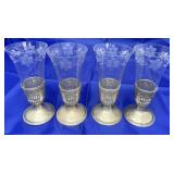 4 CHAMPAGNE FLUTES with STERLING SILVER BOTTOMS