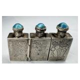 SMALL VINTAGE SILVER TURQUOISE TRIFOLD VESSEL