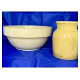 YELLOW WARE FRUIT CANNING JAR & 10" STONEWARE BOWL