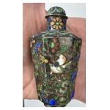 CHINESE CLOISONNE ENAMEL SNUFF BOTTLE BIRDS FLOWER