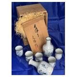 VTG ARITA JAPANESE BLUE CRANE SAKE SET - 7 PIECE