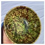GREEN BENNINGTON POTTERY BOWL - SPONGE SPATTER