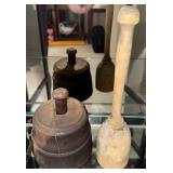 ANTIQUE BUTTER PRESS & WOODEN MASHER / PESTLE
