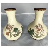 (2) BUTTERFLY & FLOWERS CLOISONNE PORCELAIN VASE