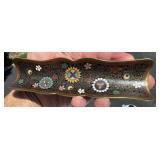 CLOISONNE ENAMEL CURVED PEN BRUSH HOLDER - FLOWERS