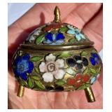 TINY CLOISONNE ENAMEL FOOTED VESSEL - FLOWER