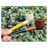 2 VINTAGE TOBACCO SMOKING PIPES & SNUFF BOX
