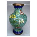 BLUE CLOISONNE VASE COLORFUL FLOWERS