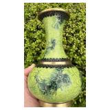 VINTAGE GREEN FLOWER CLOISONNE ENAMEL VASE