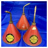3 OLD VALVESPOUT OIL CANS