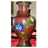 VINTAGE COPPER CLOISONNE ENAMEL FLORAL VASE