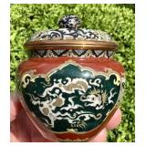 VINTAGE CLOISONNE ENAMEL LID JAR DRAGON & PHOENIX
