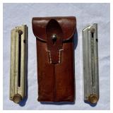 2 GERMAN LUGER AMMO MAGAZINES & LEATHER HOLDER