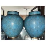 2 VINTAGE CLOISONNE ENAMEL JAR with LID - FLOWERS