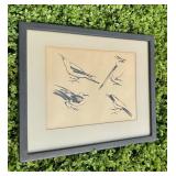 VINTAGE INDIA INK SKETCH - 4 BIRDS VARIOUS POSES