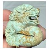 CARVED TURQUOISE FOO DOG (SHI) NETSUKE