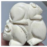 SIGNED MOM & BABY RAT NETSUKE