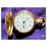 14 KT GOLD HUNTER CASE POCKET WATCH RAILROAD GRADE