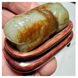 CARVED JADE TOGGLE NETSUKE - CAT TIGER NEPHRITE ??