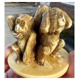 THREE WISE MONKEYS NETSUKE - OLD CARVING, SIGNED