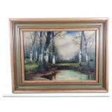 Framed River Scene Oil on Canvas