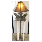(3) Column Floor Lamp with, Lions, Mica Shade