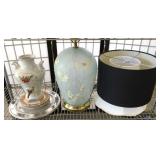 Shelf Lot with Lamp, Shades, Misc.