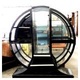 Vintage Round Art Deco Vitrine, Black Lacquer