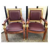 Pair of French Empire Style Leather Arm Chairs
