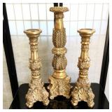 (3 pc) Large Gold Candleholder Set