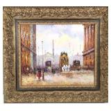 Framed Oil, City Street, signed Morgan
