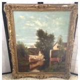 Oil on Canvas, Water Wheel on Stream, signed