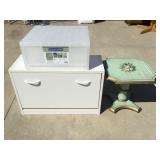 Plastic Container, Wood Shelf, Stand