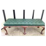 Green Tufted Leather Bench
