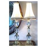 Pair of Brass and Crystal Banquet Lamps