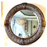 Carved Round Beveled Mirror