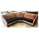 (3 pc) Leather and Velvet Sectional Sofa