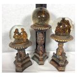 3 Pedestal Snow Globes with Angels