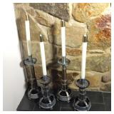 Set of 4 Tall Metal Candlesticks and Candles