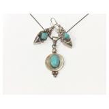 Mexican Turquois and Sterling, Pendant, Earrings