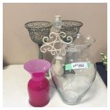 (2) Metal Candle Holders, Vase, Single Candle